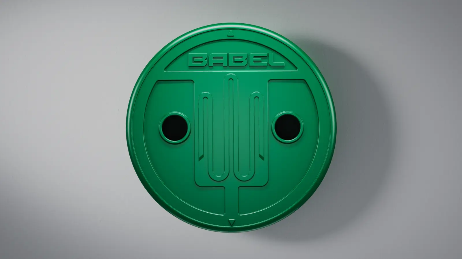 Cover, top: BABEL wordmark, logo and two holes